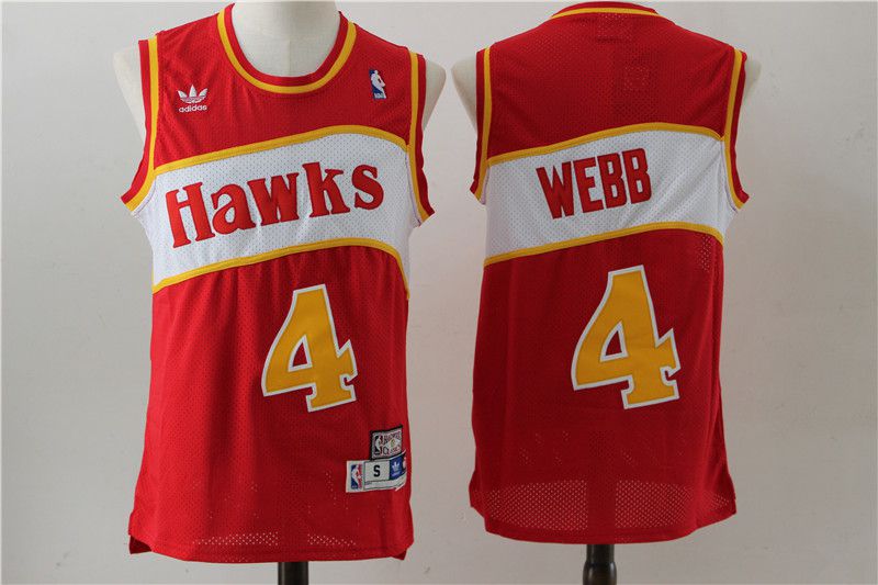 Men Atlanta Hawks #4 Spud Webb Red Stitched Throwback NBA Jersey